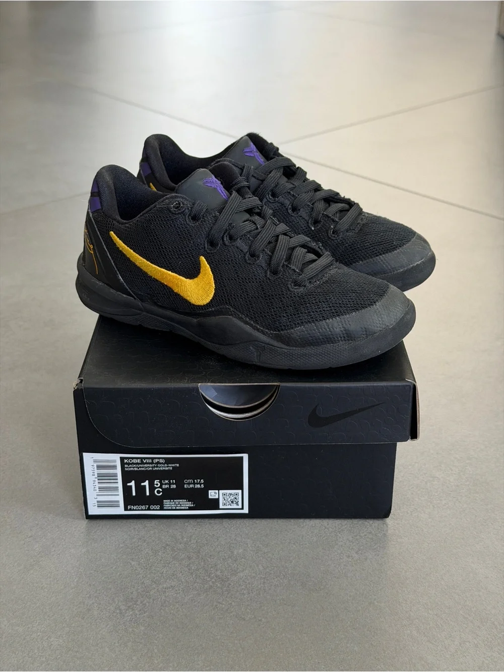 Nike Kobe VIII 8 (PS) Pre-School Black FN0267 002 Kids 11.5C